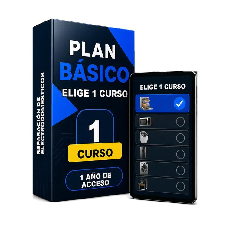 Mockup ultra realista del Plan Básico: elige 1 curso de reparación de electrodomésticos